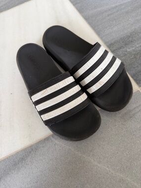 adidas Black and White Kids Slide Sandals